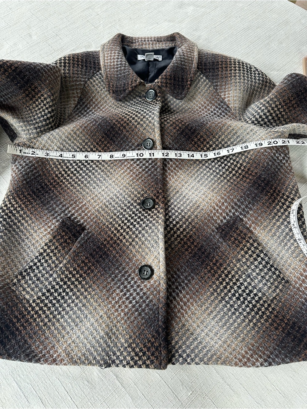 Pendleton Brown Beige Plaid Wool Pea Coat - Picture 8 of 11